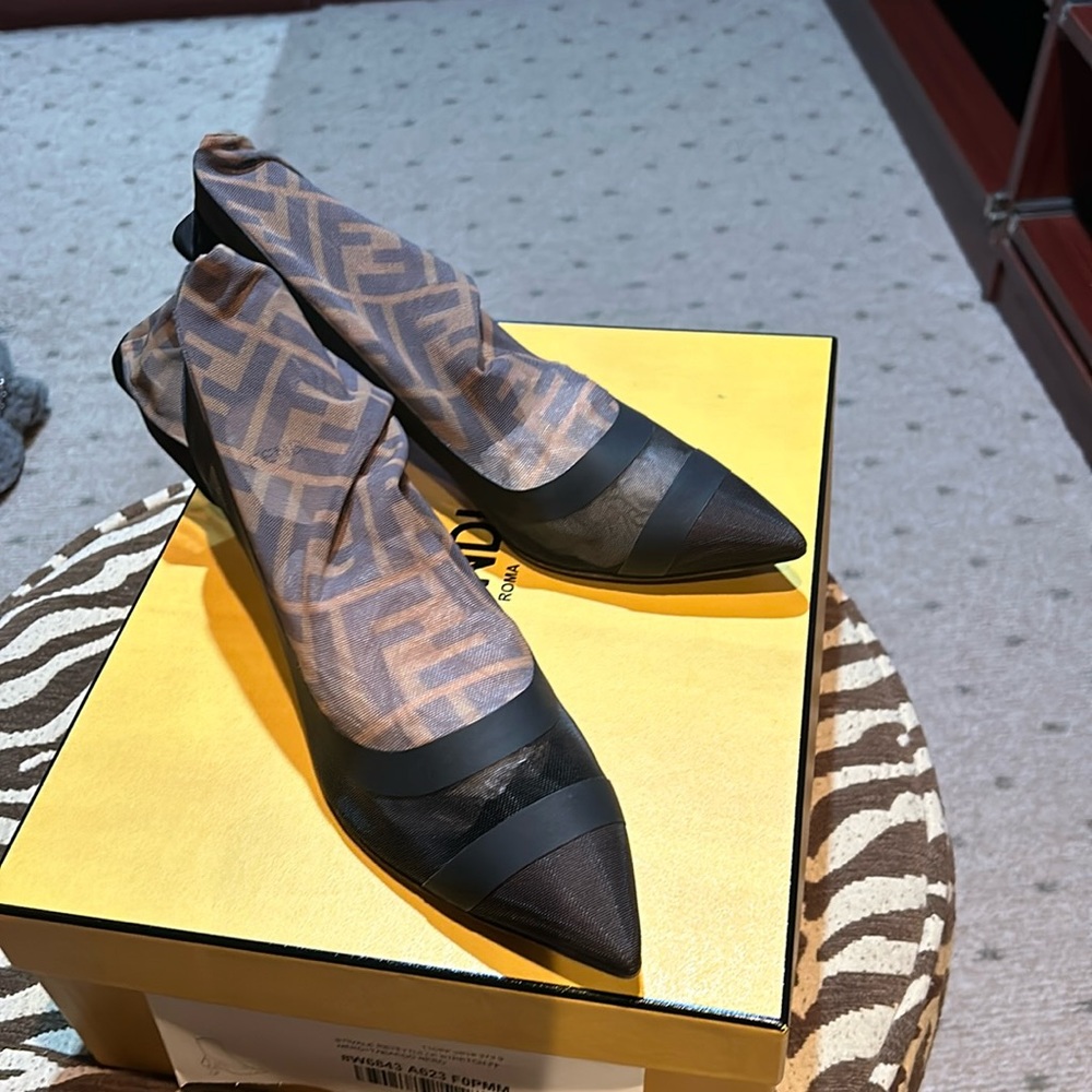FENDI Logo Sheer Sock Short Boots